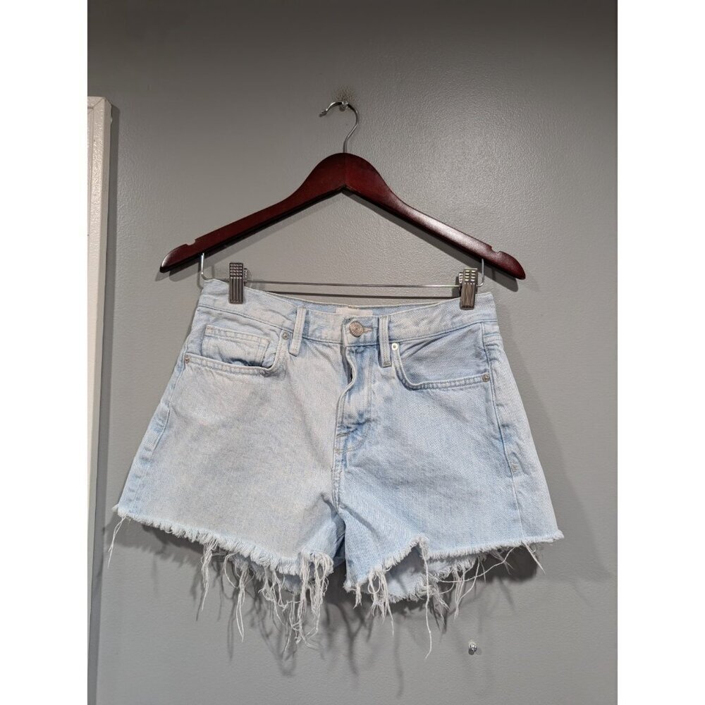 Frame Le Brigette Shorts Womens Sz 26 Blue Denim Distressed Fray Cut Off Light